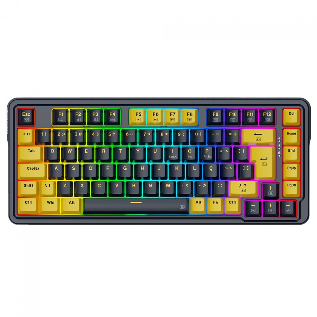 Teclado Gamer Mecânico Redragon ELF, RGB, USB, Switch Melt Gold, ABNT2, 75%, Preto E Amarelo, K649PY-RGB PT