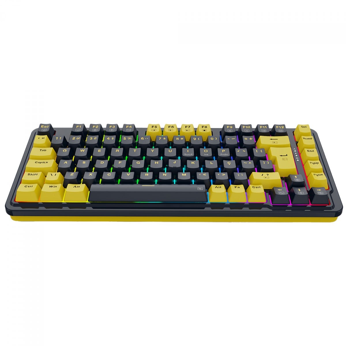 Teclado Gamer Mecânico Redragon ELF, RGB, USB, Switch Melt Gold, ABNT2, 75%, Preto E Amarelo, K649PY-RGB PT