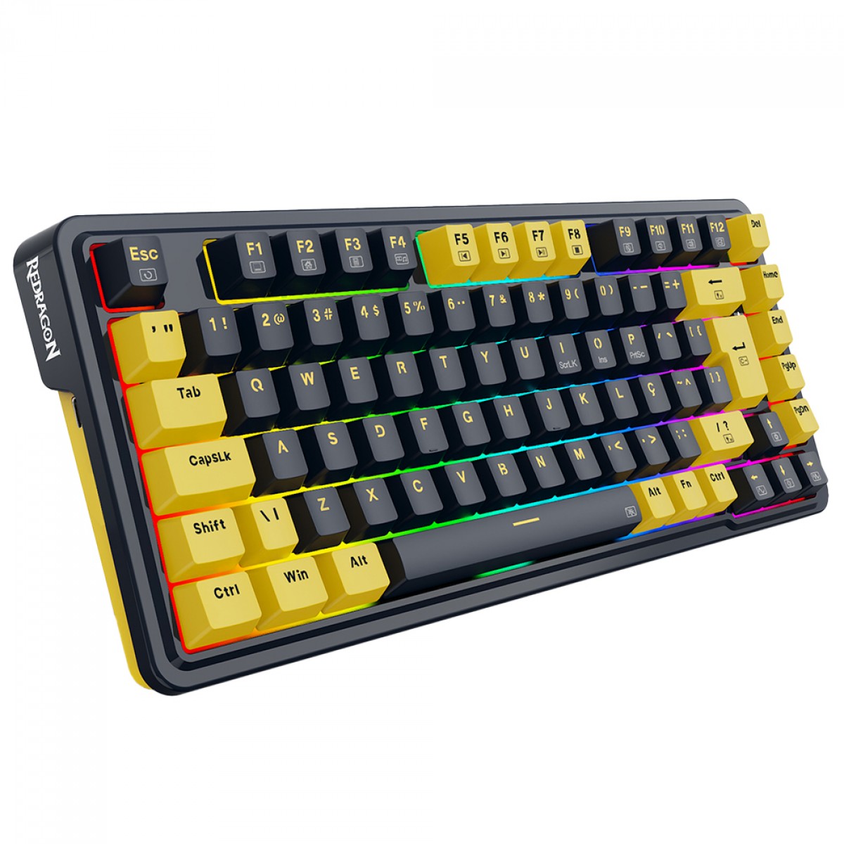 Teclado Gamer Mecânico Redragon ELF, RGB, USB, Switch Melt Gold, ABNT2, 75%, Preto E Amarelo, K649PY-RGB PT