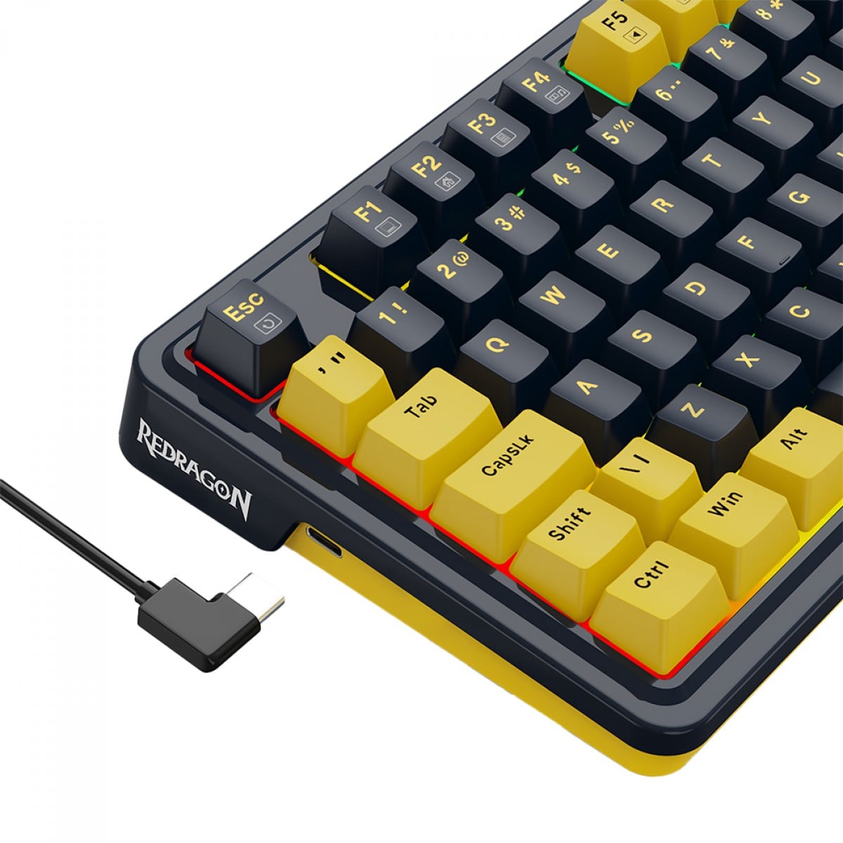 Teclado Gamer Mecânico Redragon ELF, RGB, USB, Switch Melt Gold, ABNT2, 75%, Preto E Amarelo, K649PY-RGB PT