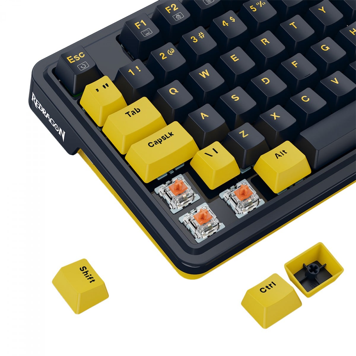 Teclado Gamer Mecânico Redragon ELF, RGB, USB, Switch Melt Gold, ABNT2, 75%, Preto E Amarelo, K649PY-RGB PT