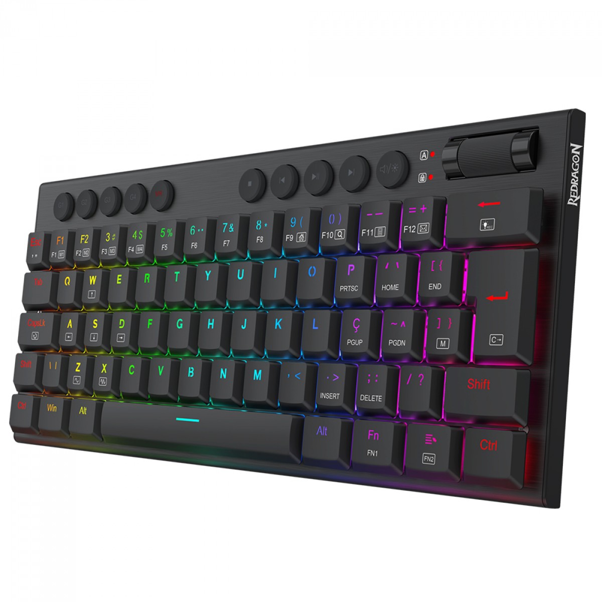 Teclado Gamer Mecânico Redragon Horus Mini, RGB, Low Profile, USB, Switch Brown, ABNT2, 60%, Preto, K632-RGB (PT-BROWN)