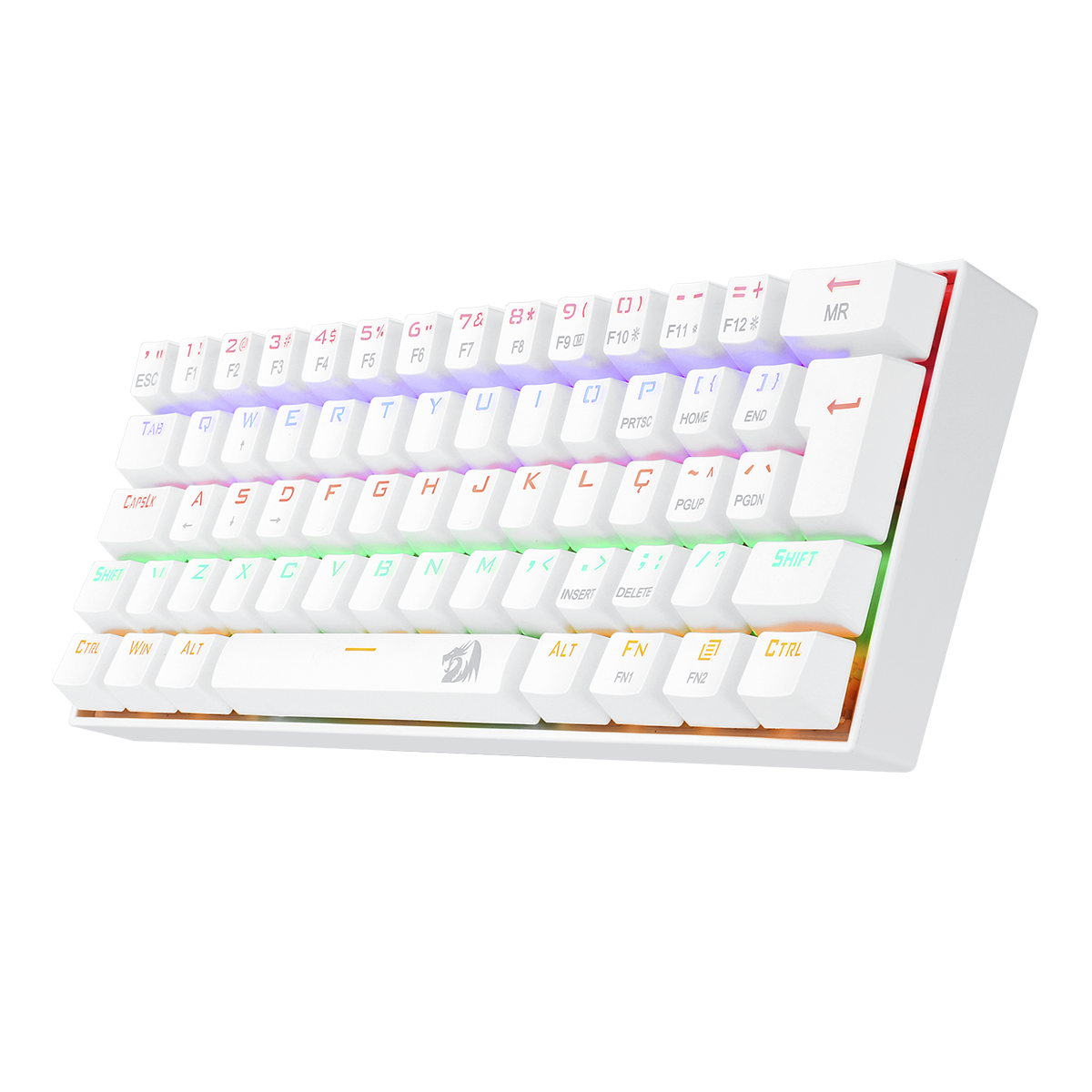 Teclado Gamer Mecânico Redragon Lakshmi Lunar White, Rainbow, Switch Blue, ABNT2, K606W-R