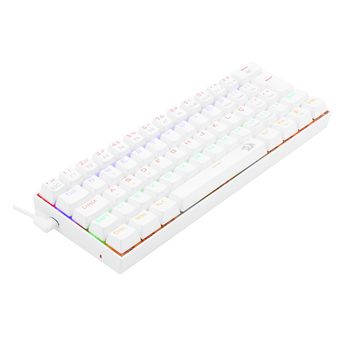 Teclado Gamer Mecânico Redragon Lakshmi Lunar White, Rainbow, Switch Blue, ABNT2, K606W-R