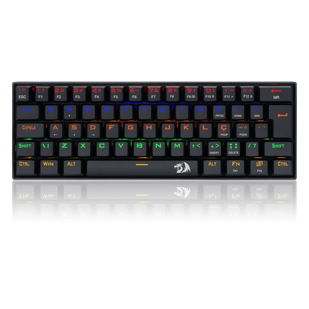 Teclado Gamer Mecânico Redragon Lakshmi, Rainbow, Switch Brown, ABNT2, 60%, Black, K606R PT-BROWN - Open Box - MARCAS DE USO