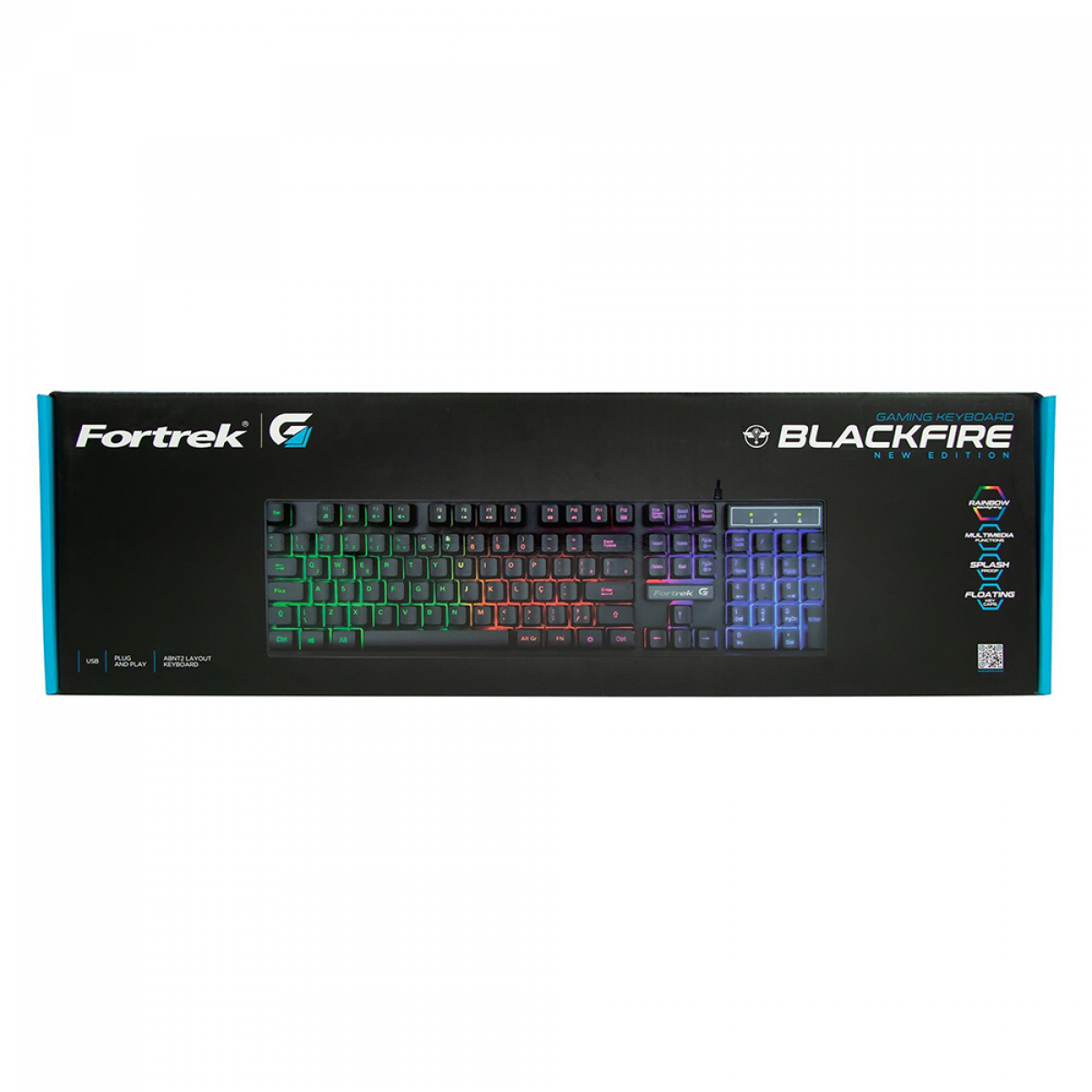 Teclado Gamer Multimidia Fortrek BlackFire New, Membrana, Rainbow, ABNT2, 75857