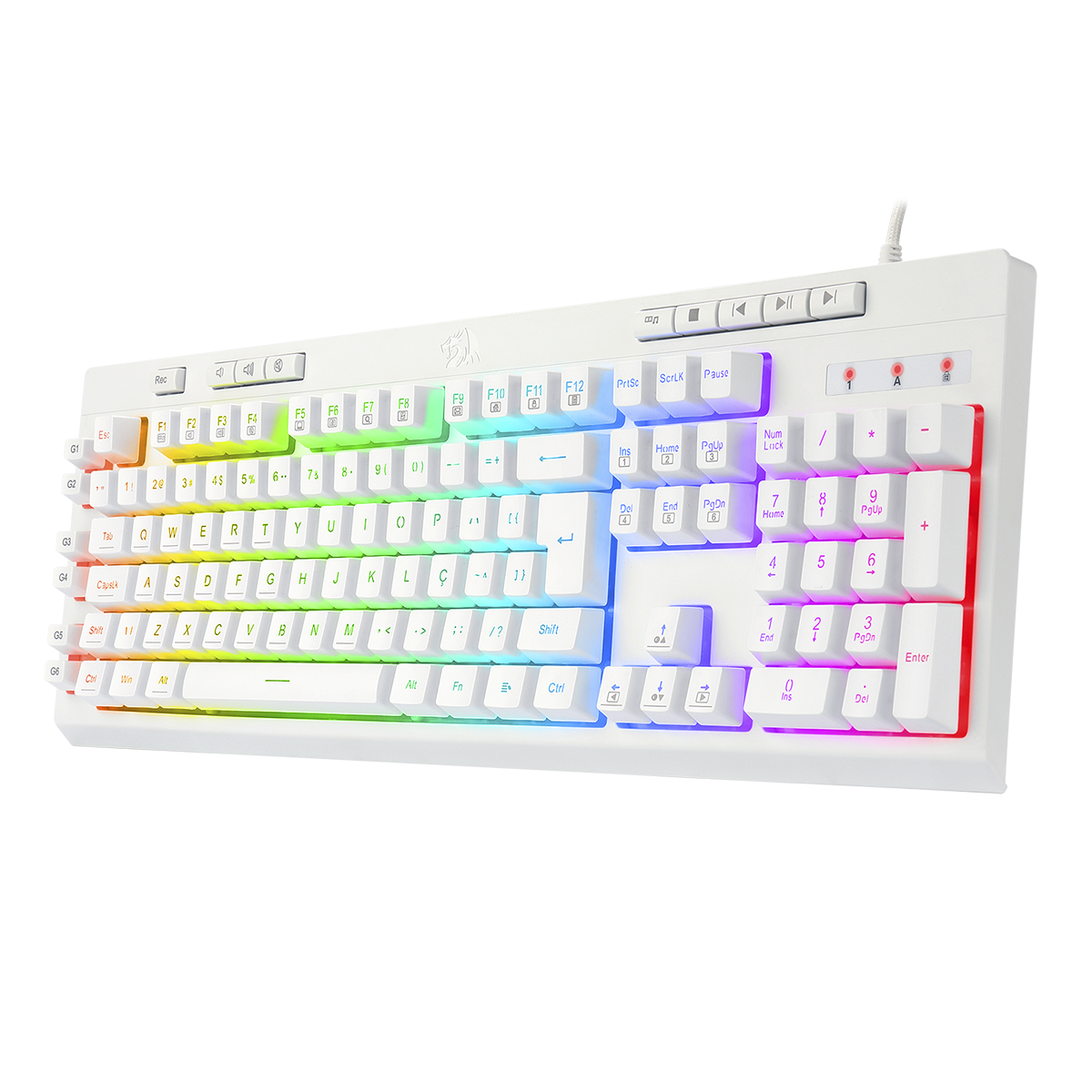 Teclado Gamer Redragon Shiva Lunar White, RGB, ABNT2, K512W-RGB