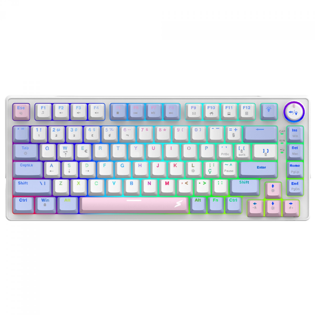 Teclado Gamer SuperFrame Ribbon, RGB, Switch Red, 75%, ANSI, Hot Swap, Com fio, White/Purple