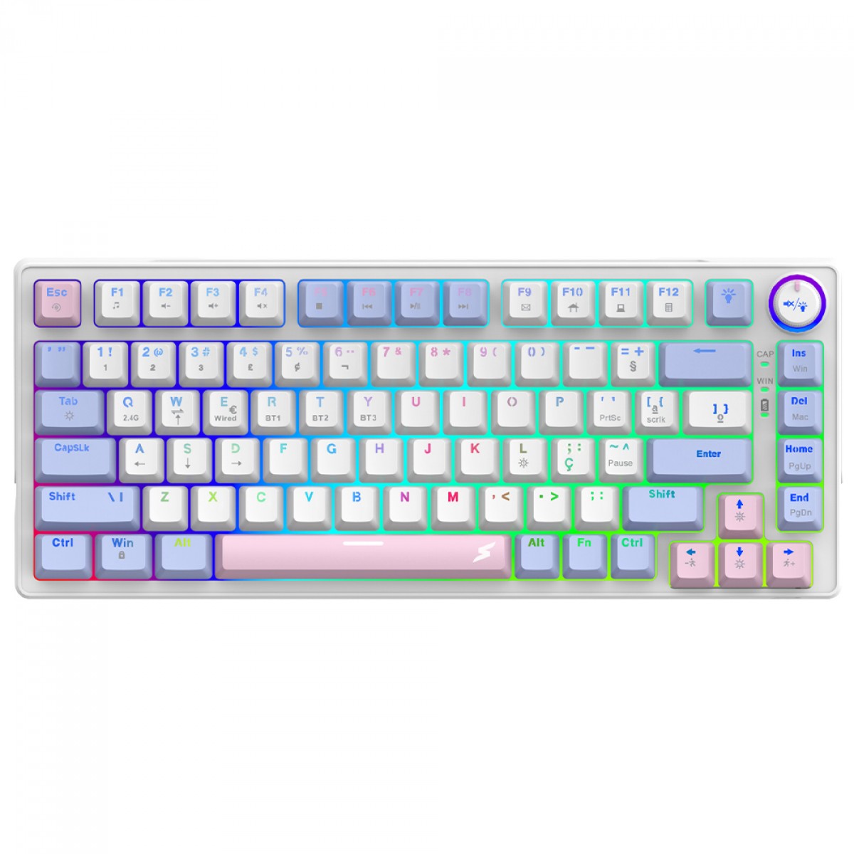 Teclado Gamer SuperFrame Ribbon, Wireless, RGB, Switch Red, 75%, ANSI, Hot Swap, Sem Fio, White/Purple - Open Box