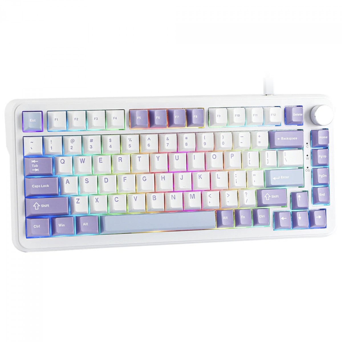 Teclado Magnético Gamer Ajazz AK820 MAX HE, RGB, ANSI, 75%, Switch Magnético, Branco, Roxo e Azul