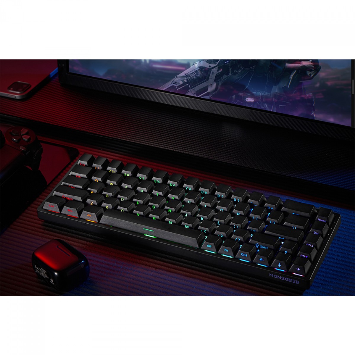 Teclado Magnético Gamer Akko x MonsGeek FUN68 HE 8K, RGB, USB, ANSI, Switch Akko Flash Linear Hall Effect, Preto