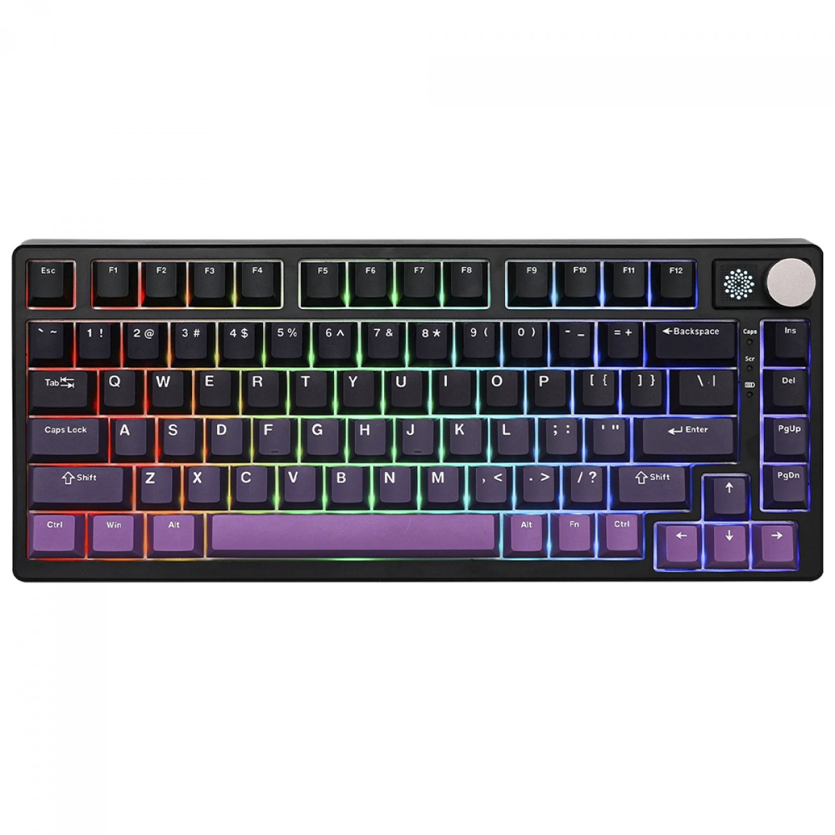 Teclado Magnético Gamer Epomaker HE75 Mag, RGB, Wireless/Bluetooth, ANSI, Hall Effect, Switch Gateron Magnetic White, 75%, Preto e Roxo