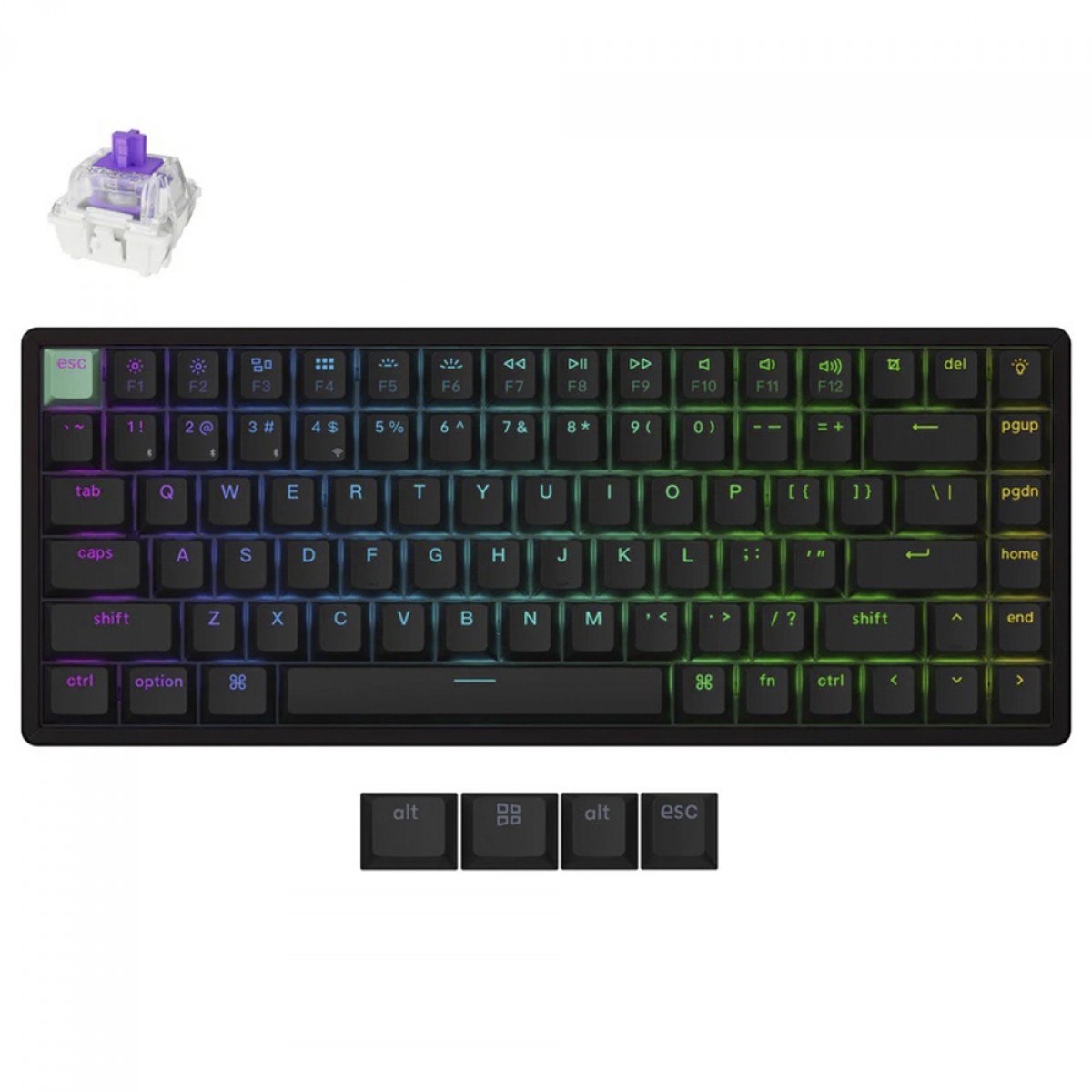 Teclado Magnético Gamer Keychron K2 HE, Wireless, RGB, ANSI, Switch Gateron Double-Rail Magnetic Nebula, Preto, K2H-J1