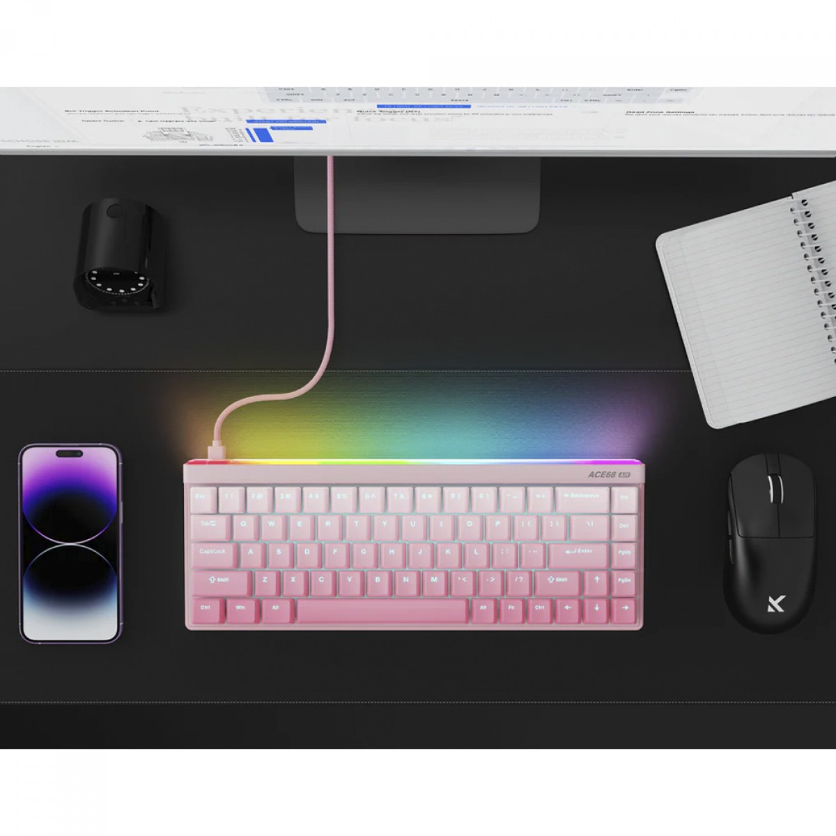 Teclado Magnético Gamer MCHOSE Ace 68 Air Peach Gradient, RGB, Hall Effect, Switch Kailh Magnetic God, 65%, ANSI, Rosa, MC-Ace68Air-8