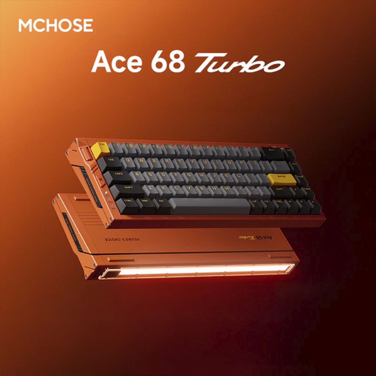 Teclado Magnético Gamer MCHOSE Ace 68 Turbo Galaxy Orange, RGB, Alumínio, Hall Effect, Switch Mount Tai Magnetic GT, 65%, ANSI, Preto e Laranja, MC-Ace68Turbo-9