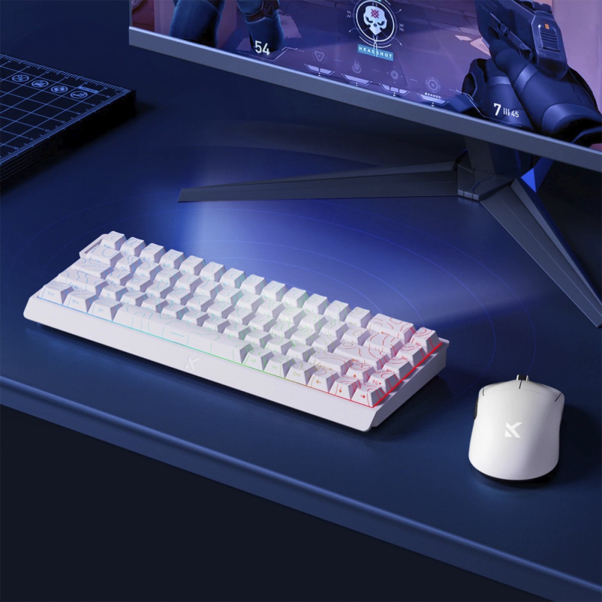 Teclado Magnético Gamer MCHOSE Ace 68 White Topographic, RGB, Hall Effect, Switch TTC Dragon Lord Magnetic, 65%, ANSI, Branco, MC-Ace68-32