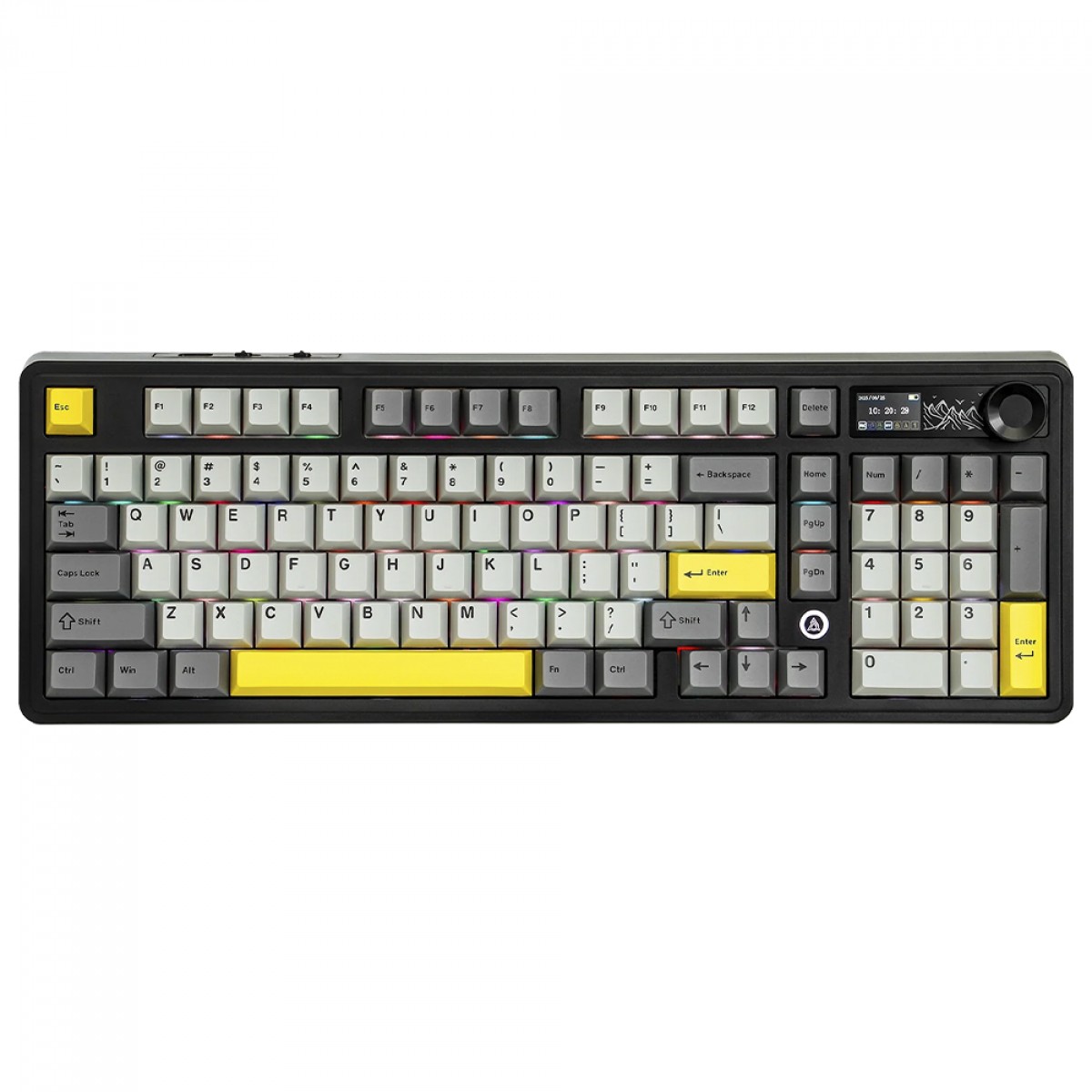 Teclado Mecânico Gamer Ajazz AK980, Wireless/Bluetooth, RGB, Switch Cyan Cloud, ANSI, Black/Grey/Yellow