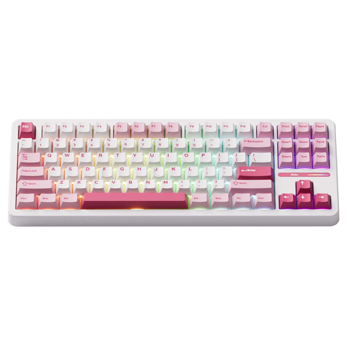 Teclado Mecânico Gamer Akko Prunus Lannesiana TAC87, RGB, Wireless/Bluetooth, TKL, ANSI, Switch Akko Stellar Rose, Branco e Rosa