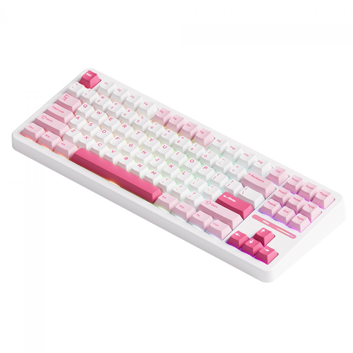 Teclado Mecânico Gamer Akko Prunus Lannesiana TAC87, RGB, Wireless/Bluetooth, TKL, ANSI, Switch Akko Stellar Rose, Branco e Rosa