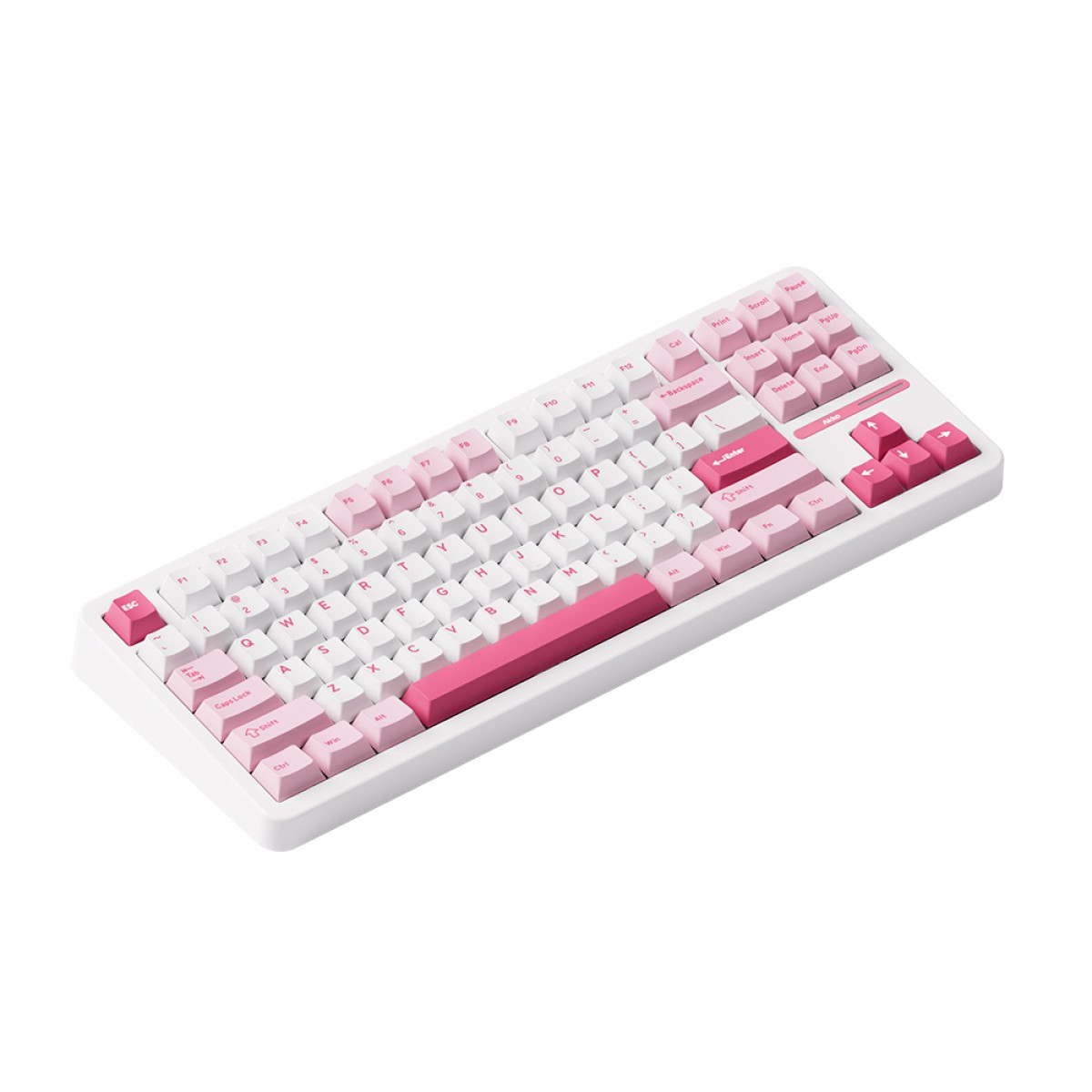 Teclado Mecânico Gamer Akko Prunus Lannesiana TAC87, RGB, Wireless/Bluetooth, TKL, ANSI, Switch Akko Stellar Rose, Branco e Rosa
