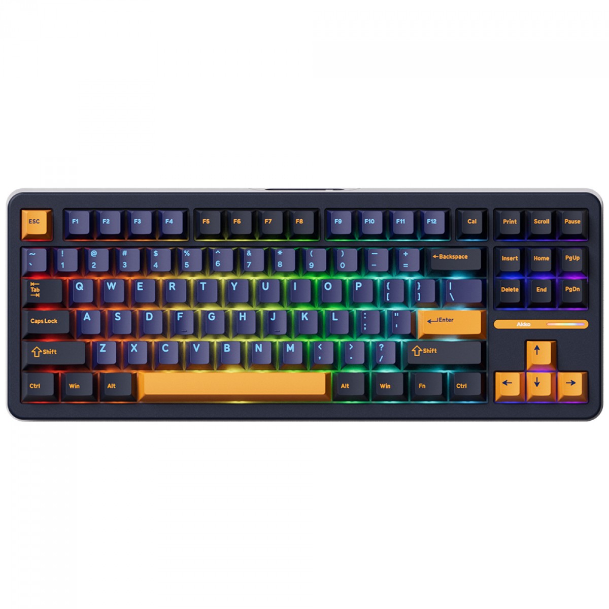 Teclado Mecânico Gamer Akko TAC87 Horizon, RGB, Wireless/Bluetooth, TKL, ANSI, Switch Akko Mirror Linear, Azul e Amarelo