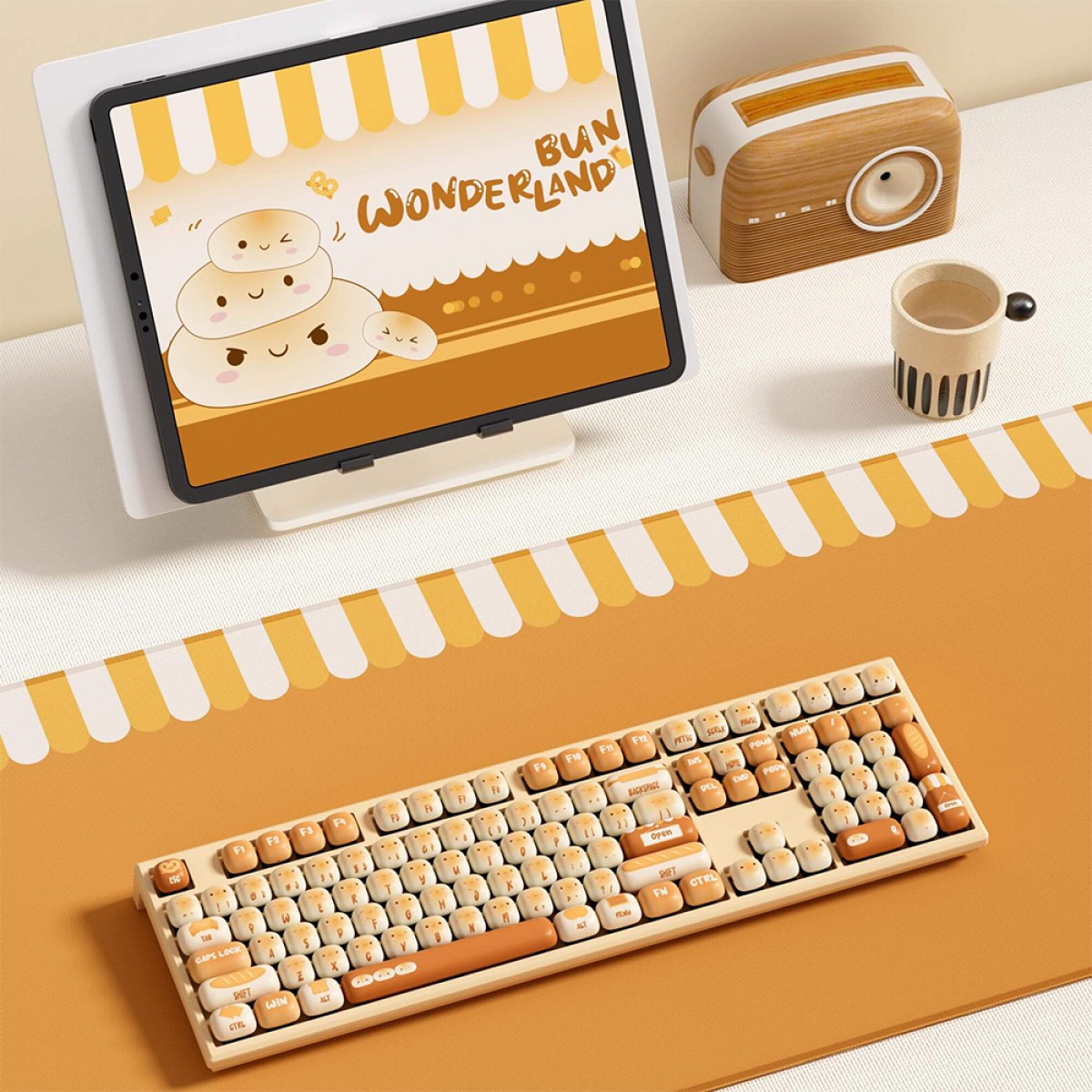 Teclado Mecânico Gamer Akko x MonsGeek MG108B Bun Wonderland, RGB, Wireless/Bluetooth, ANSI, Switch Akko Piano V3 Pro