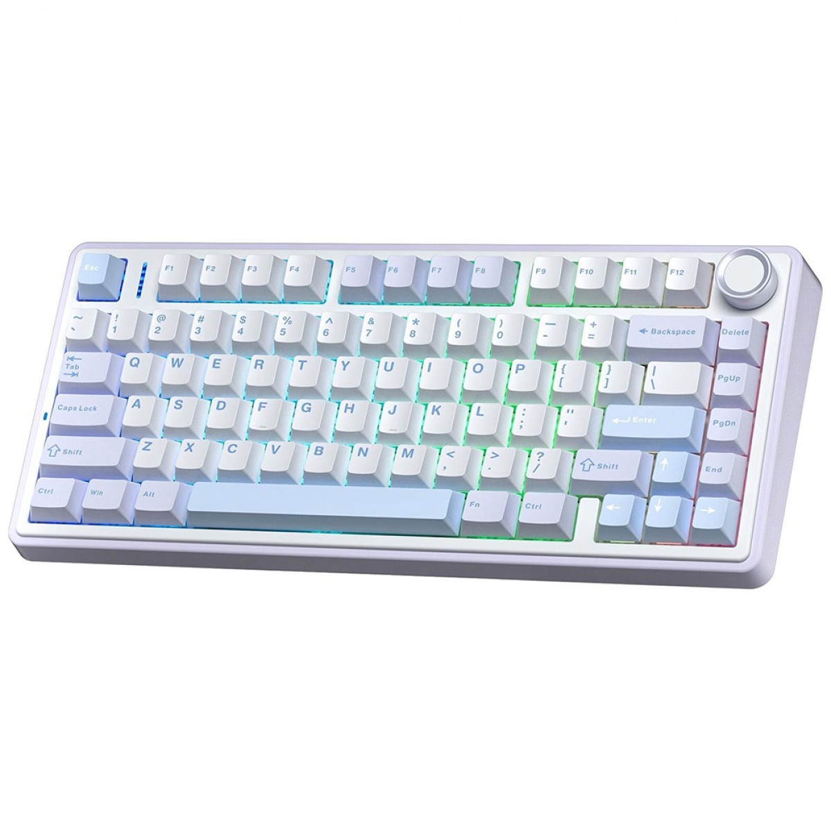 Teclado Mecânico Gamer Aula F75 Sea Salt Blue, Wireless/Bluetooth, RGB, Switch Greywood V3, ANSI, 75%, Branco e Azul