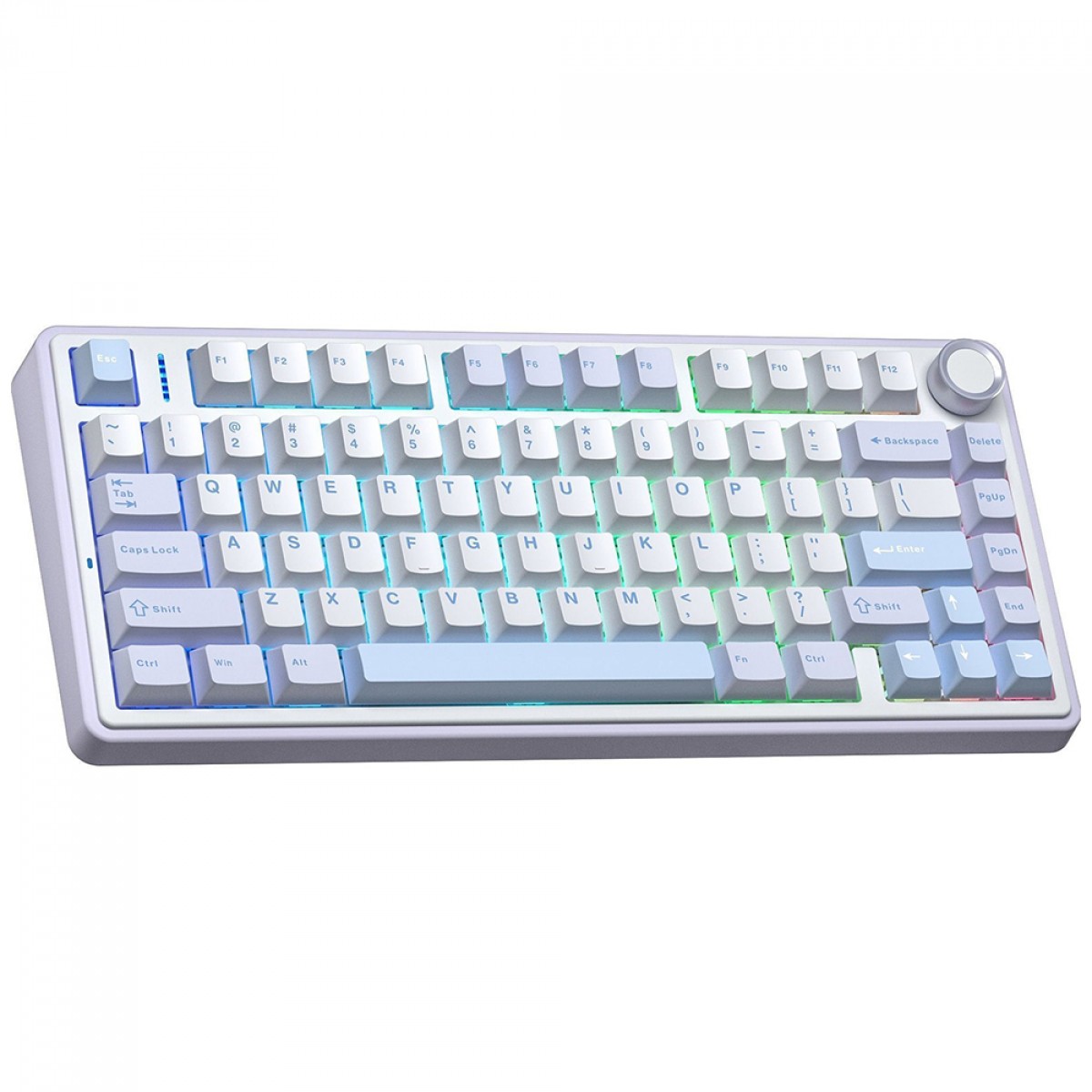 Teclado Mecânico Gamer Aula F75 Sea Salt Blue, Wireless/Bluetooth, RGB, Switch Greywood V3, ANSI, 75%, Branco e Azul