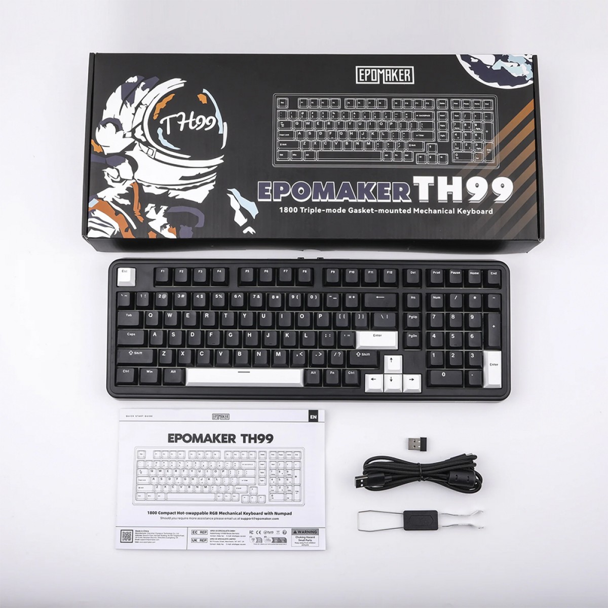 Teclado Mecânico Gamer Epomaker TH99 RGB, Wireless/Bluetooth, ANSI, Switch Creamy Jade, Preto