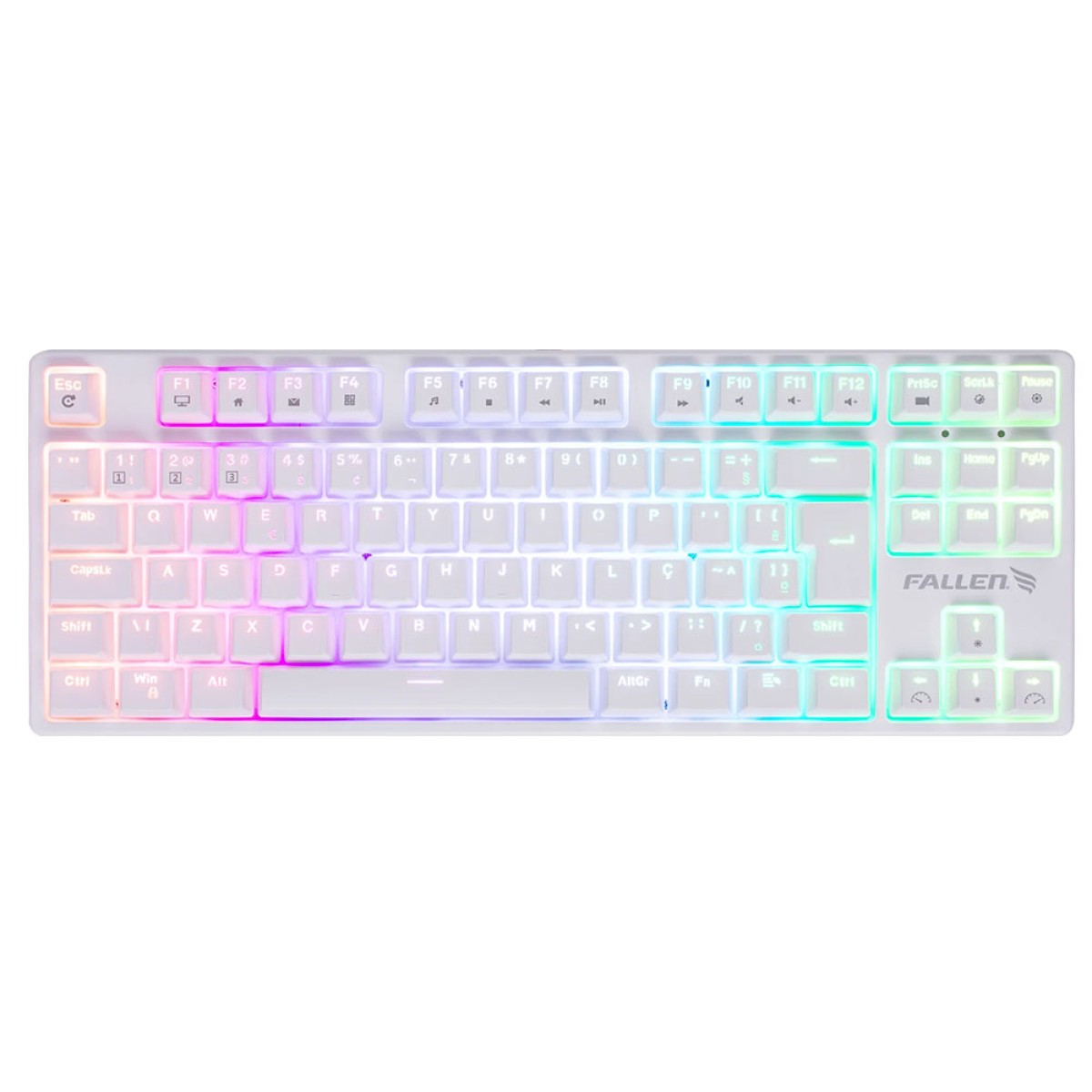 Teclado Mecânico Gamer Fallen Pantera Pro, TKL, RGB, Switch Gateron Silver, ABNT2, Branco, TE00002