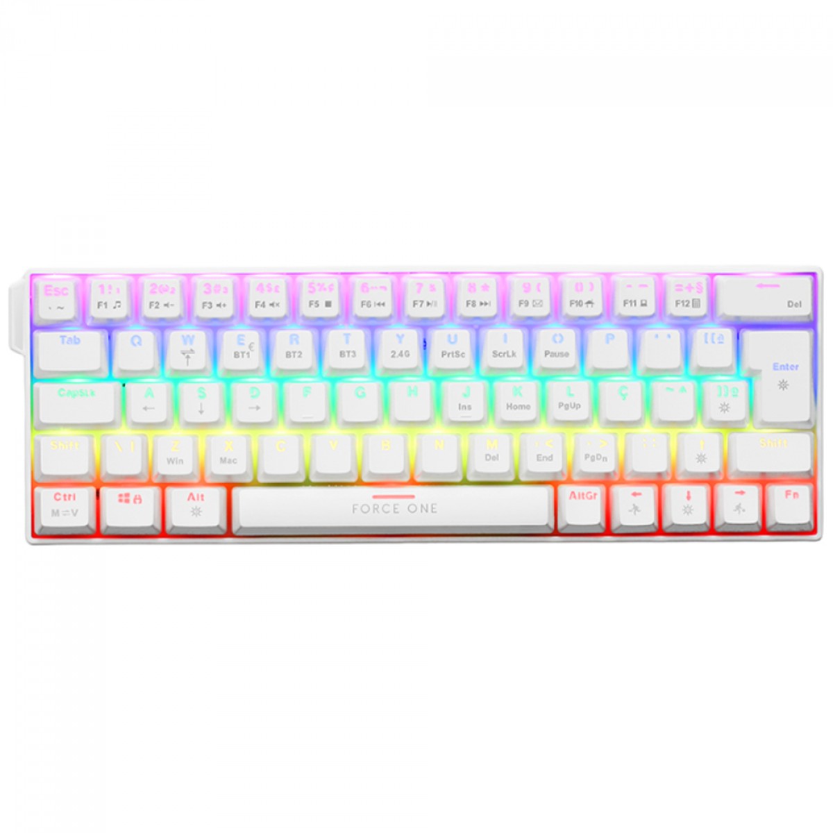 Teclado Mecânico Gamer Force One Atlas 60, RGB, Wireless, ABNT2, Layout 60%, Branco, FR.TC.TK.02