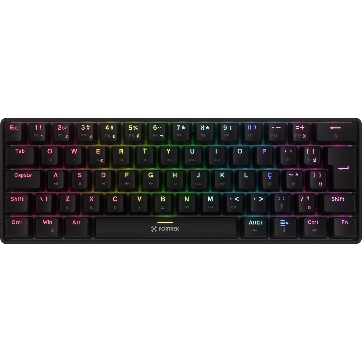 Teclado Mecânico Gamer Fortrek Gravity Air, Wireless, Rainbow, Switch Outemu Brown, ABNT2, Preto, 84977