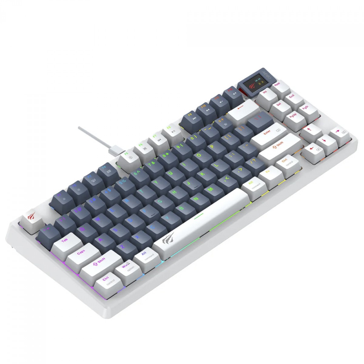 Teclado Mecânico Gamer Havit KB884L, RGB, USB, 80%, ANSI, Switch Red, Display TFT, Branco e Azul, KB884L-RU
