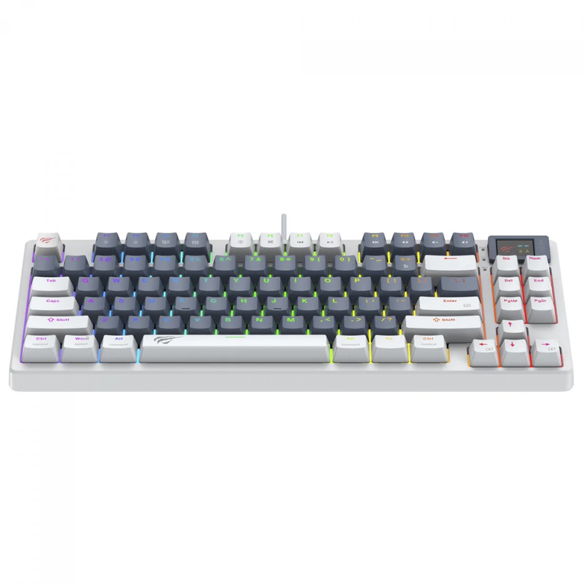 Teclado Mecânico Gamer Havit KB884L, RGB, USB, 80%, ANSI, Switch Red, Display TFT, Branco e Azul, KB884L-RU