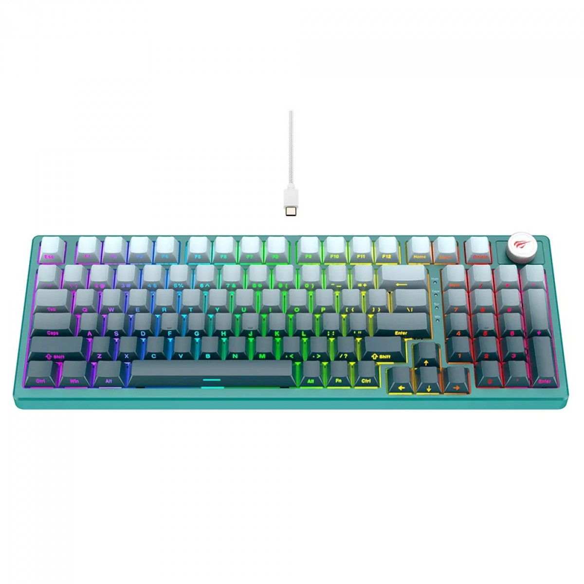 Teclado Mecânico Gamer Havit, Rainbow, Switch Jixian Red, USB, White/Green, HV-KB899L