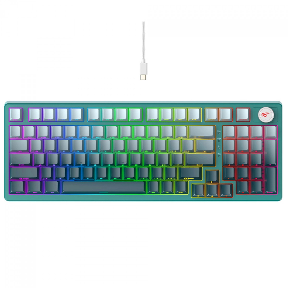 Teclado Mecânico Gamer Havit, Rainbow, Switch Jixian Red, USB, White/Green, HV-KB899L