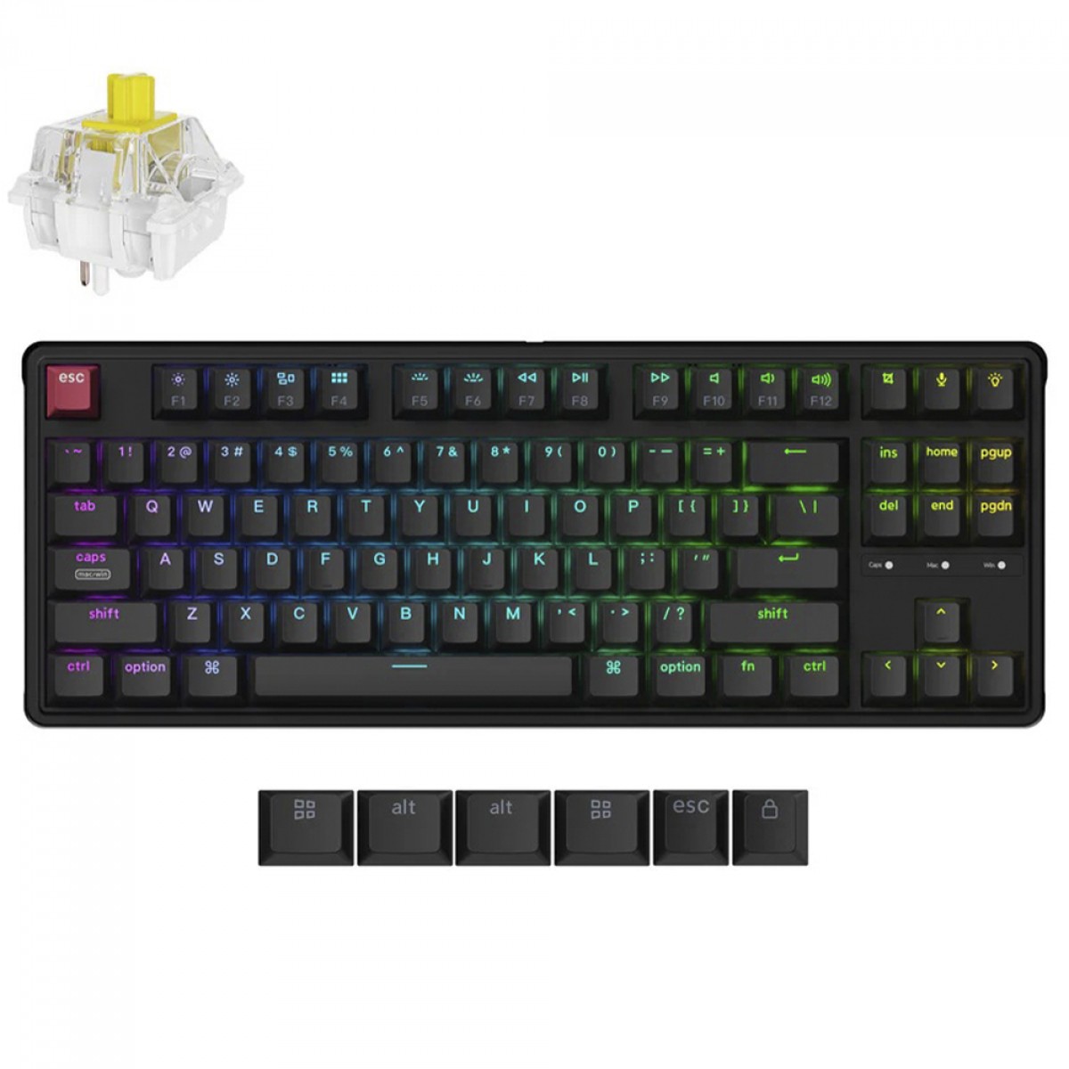 Teclado Mecânico Gamer Keychron C3 Pro 8k QMK, RGB, ANSI, Switch Super Banana, Preto, C3PX-H4