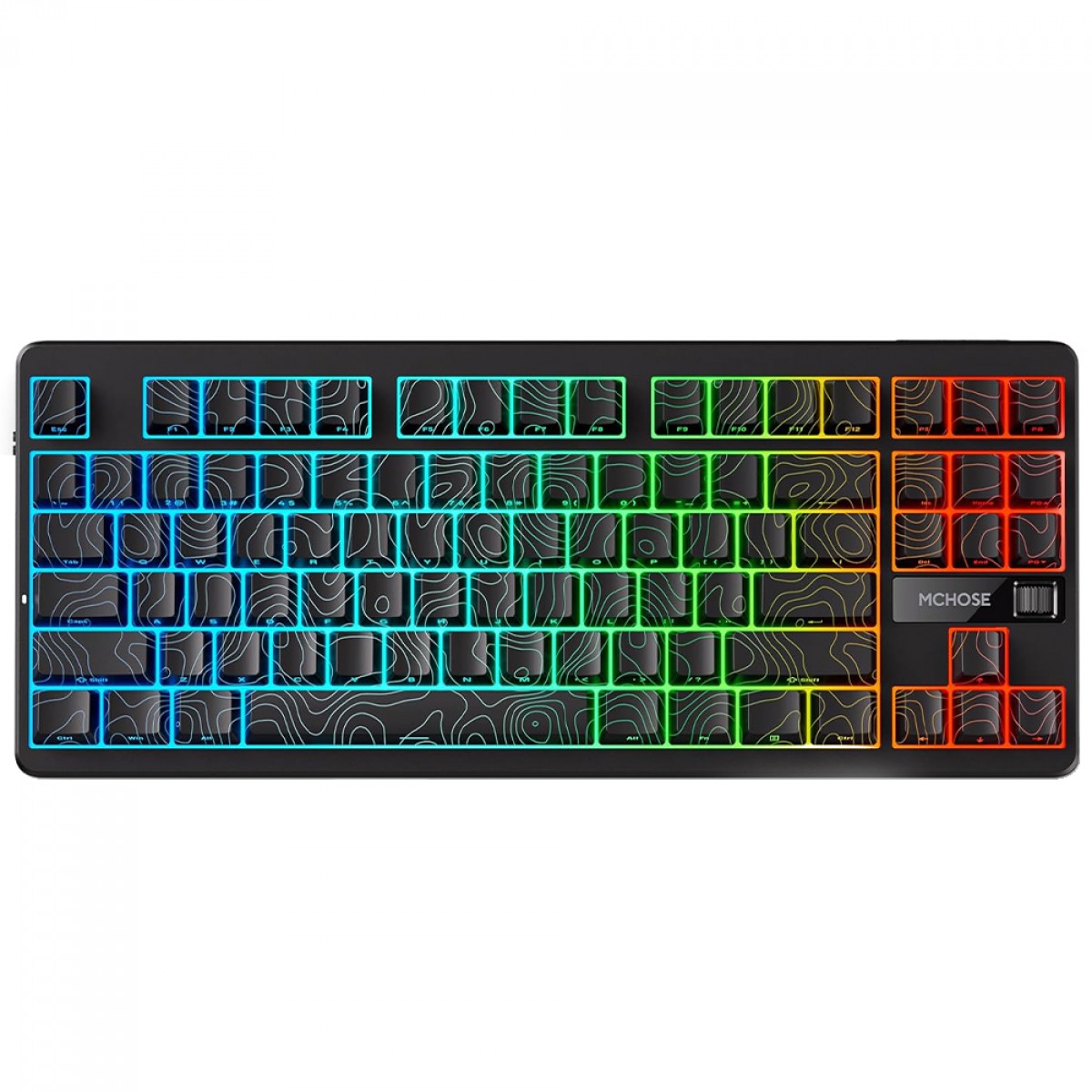 Teclado Mecânico Gamer MCHOSE G87 Black Topographic, Wireless, Bluetooth, RGB, Switch Speed Gold V2, ANSI, TKL, Preto, MC-G87-19