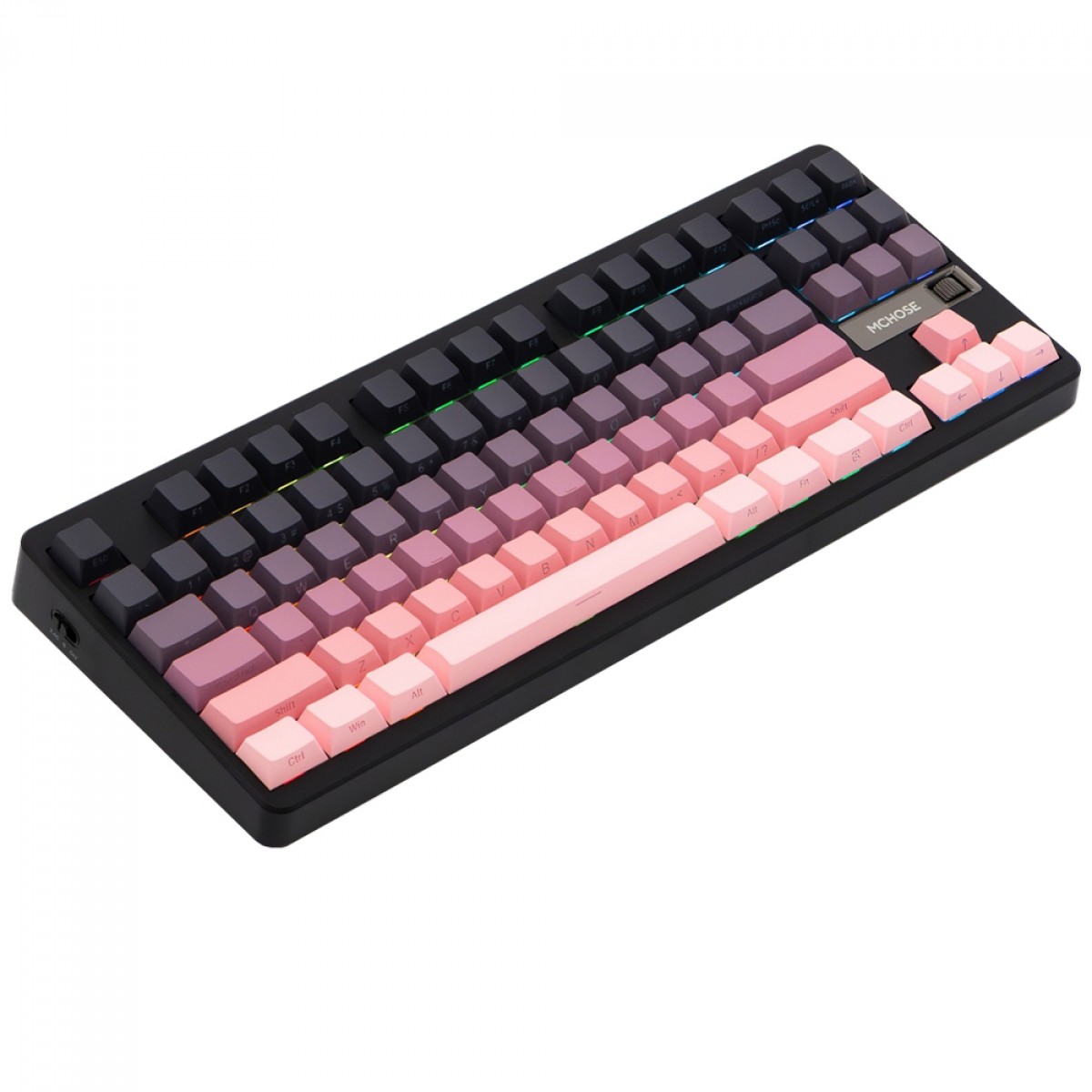 Teclado Mecânico Gamer MCHOSE G87, Wireless, Bluetooth, RGB, Switch Matcha Latte, ANSI, TKL, Preto e Rosa, MC-G87-17