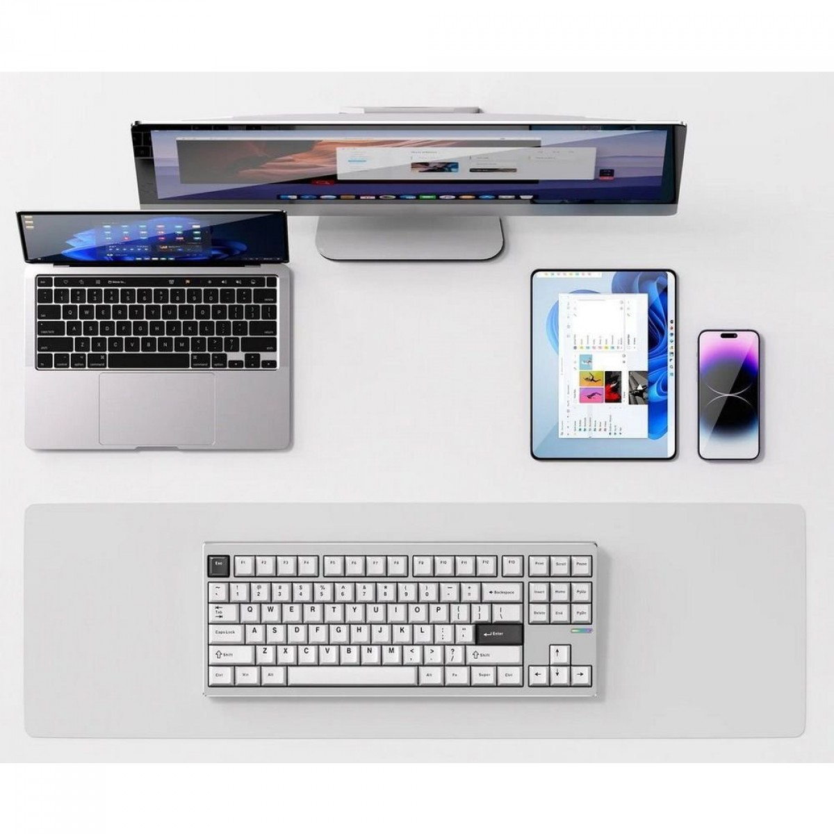 Teclado Mecânico Gamer MCHOSE GX87 Ultra, Wireless, Bluetooth, RGB, Switch Vintage White, ANSI, TKL, Branco, GX87-A5