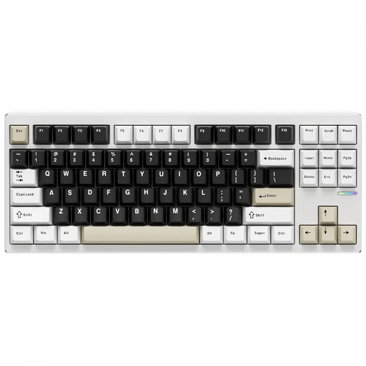 Teclado Mecânico Gamer MCHOSE GX87S Milky Brown, Wireless, Bluetooth, RGB, Alumínio, Switch Mist Blue, ANSI, Branco e Preto, HW-GX87-2
