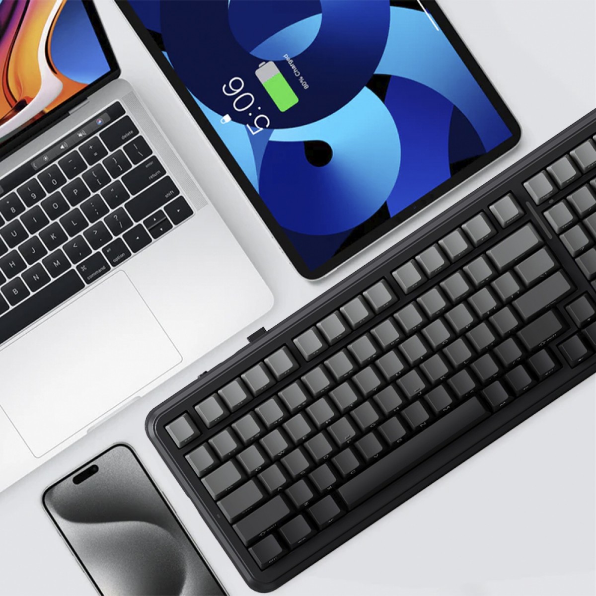 Teclado Mecânico Gamer MCHOSE K99 V2 Mountains Gradient, Wireless, Bluetooth, RGB, Icy Creamsicle Switch, ANSI, 98%, Preto, MC-K99V2-7