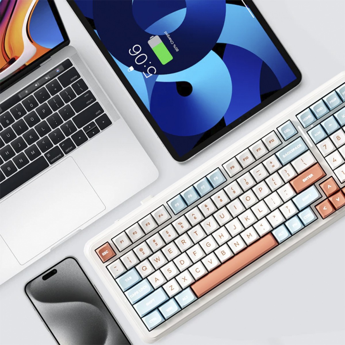 Teclado Mecânico Gamer MCHOSE K99 V2, Wireless, Bluetooth, RGB, Icy Creamsicle Switch, ANSI, 98%, Horizon Orange, MC-K99V2-3