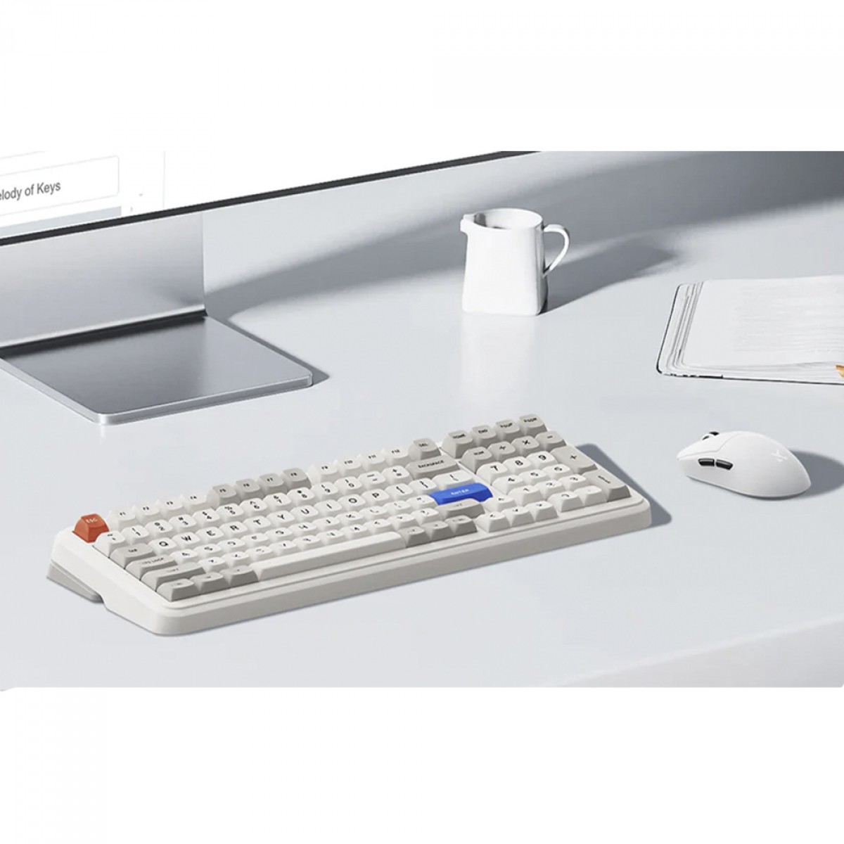 Teclado Mecânico Gamer MCHOSE K99 V2, Wireless, Bluetooth, RGB, Icy Creamsicle Switch, ANSI, 98%, Retro White, MC-K99V2-11