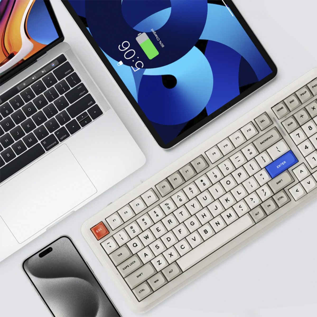 Teclado Mecânico Gamer MCHOSE K99 V2, Wireless, Bluetooth, RGB, Icy Creamsicle Switch, ANSI, 98%, Retro White, MC-K99V2-11