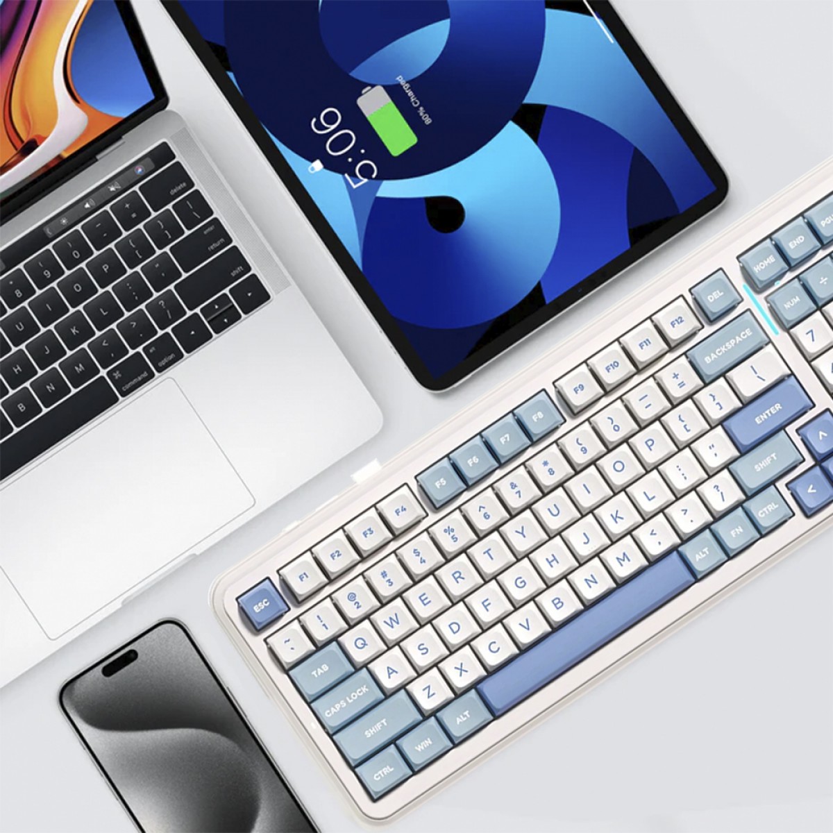 Teclado Mecânico Gamer MCHOSE K99 V2, Wireless, Bluetooth, RGB, Icy Creamsicle Switch, ANSI, 98%, Sky Blue, MC-K99V2-4