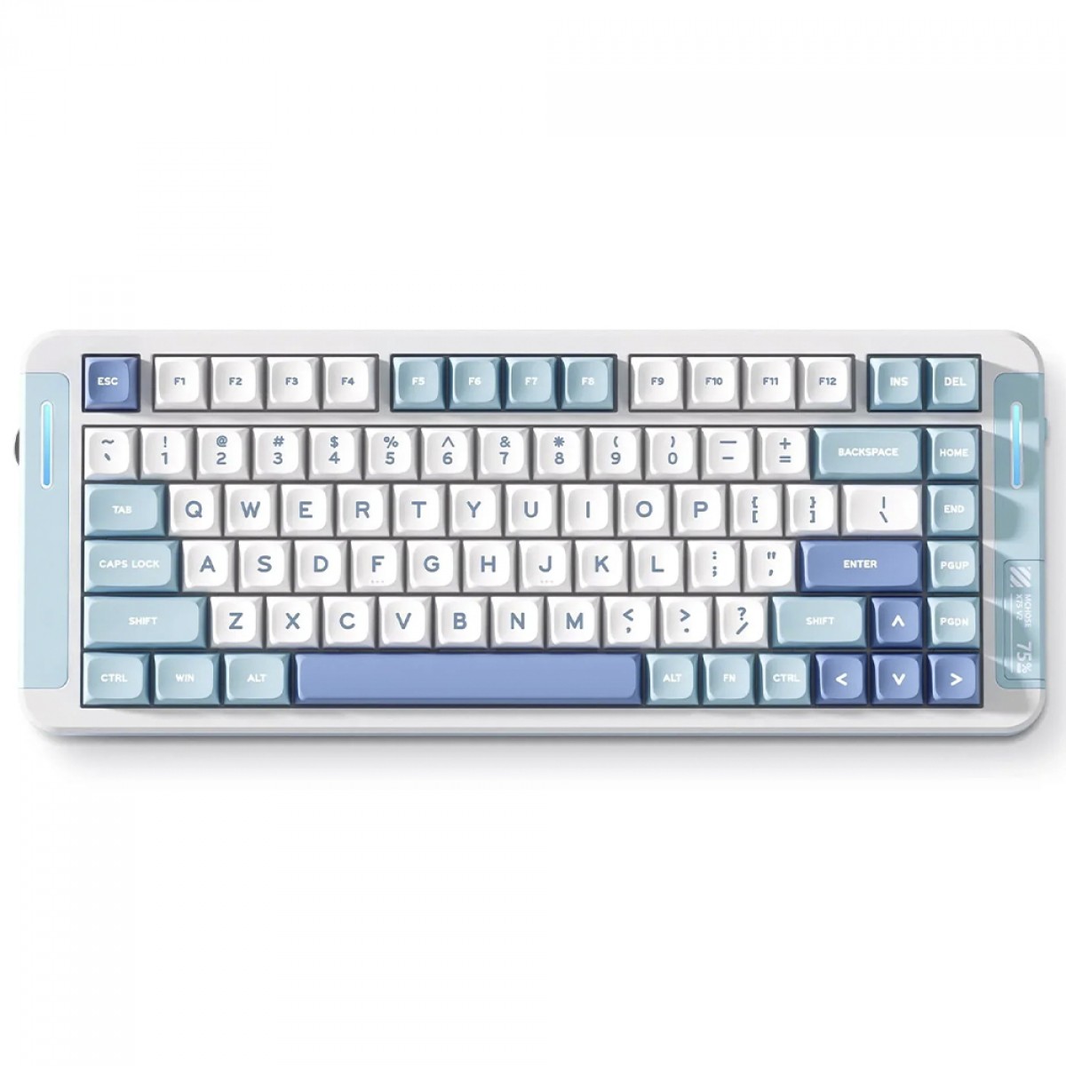 Teclado Mecânico Gamer MCHOSE X75 V2, Wireless, Bluetooth, RGB, Switch Ice Creamsicle, ANSI, Layout 75%, Azul e Branco, MC-X75V2-3