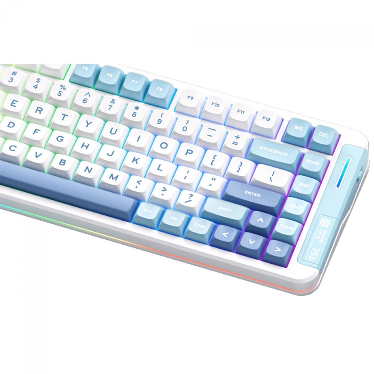 Teclado Mecânico Gamer MCHOSE X75 V2, Wireless, Bluetooth, RGB, Switch Ice Creamsicle, ANSI, Layout 75%, Azul e Branco, MC-X75V2-3
