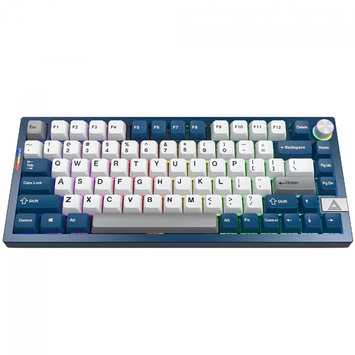 Teclado Mecânico Gamer Montech MKey PRO 75 FB Freedom, RGB, Wireless, Bluetooth, Switch Gateron Brown, ANSI, 75%, Azul e Branco