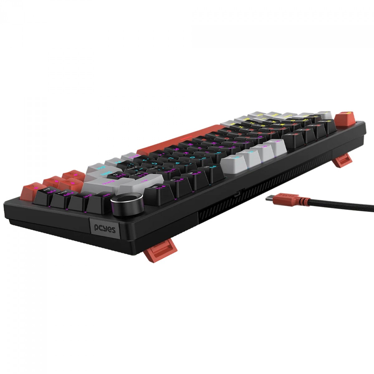 Teclado Mecânico Gamer PCYes Arkeum Black Vulcan, Rainbow, Switch Blue, 75%, ABNT2, Preto, Cinza e Laranja, AKBV75BBR